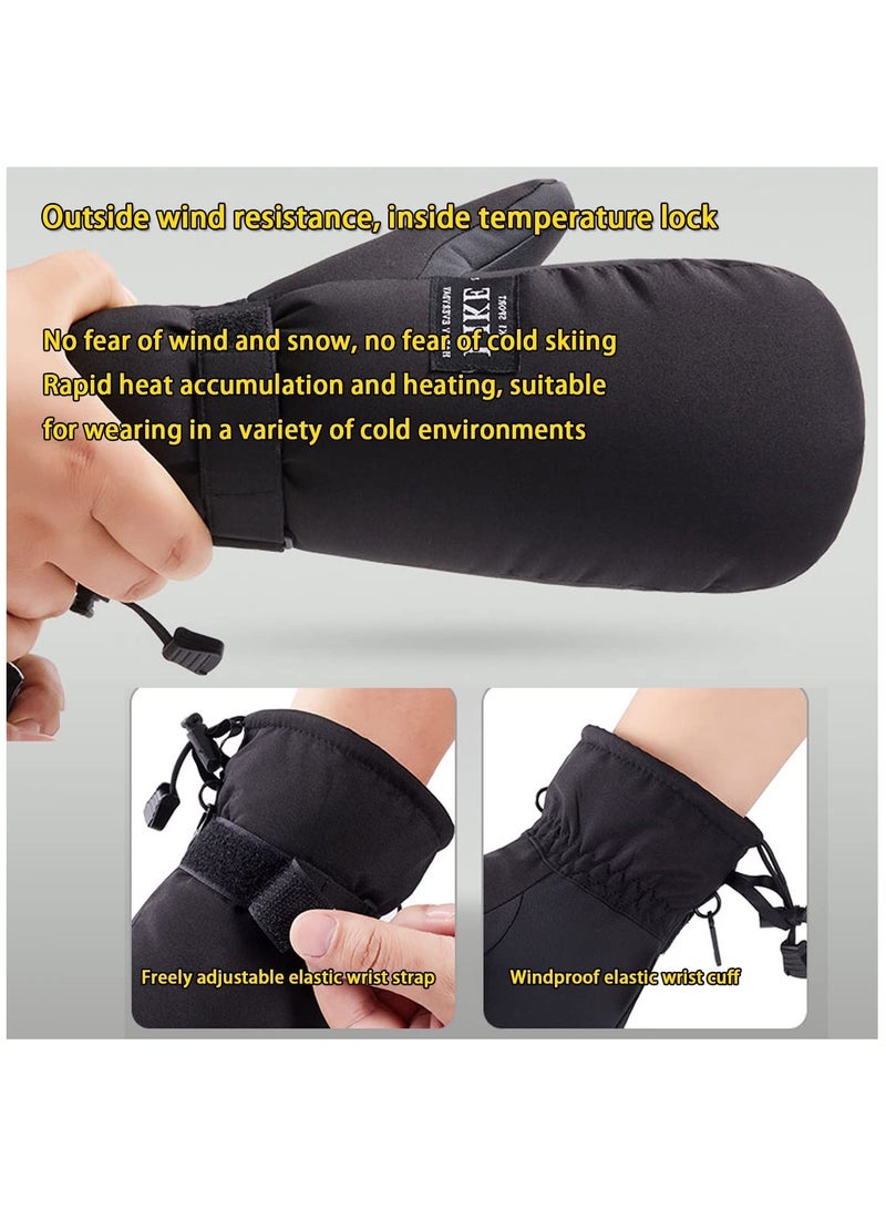 Waterproof Ski Mittens, Women Lady Winter Thermal 30°F Cold Weather Snow Ski Gloves Fleece Lined Warm For Ladies Mens Skiiing Snowboarding Cycling Hiking Walking Driving, L Size