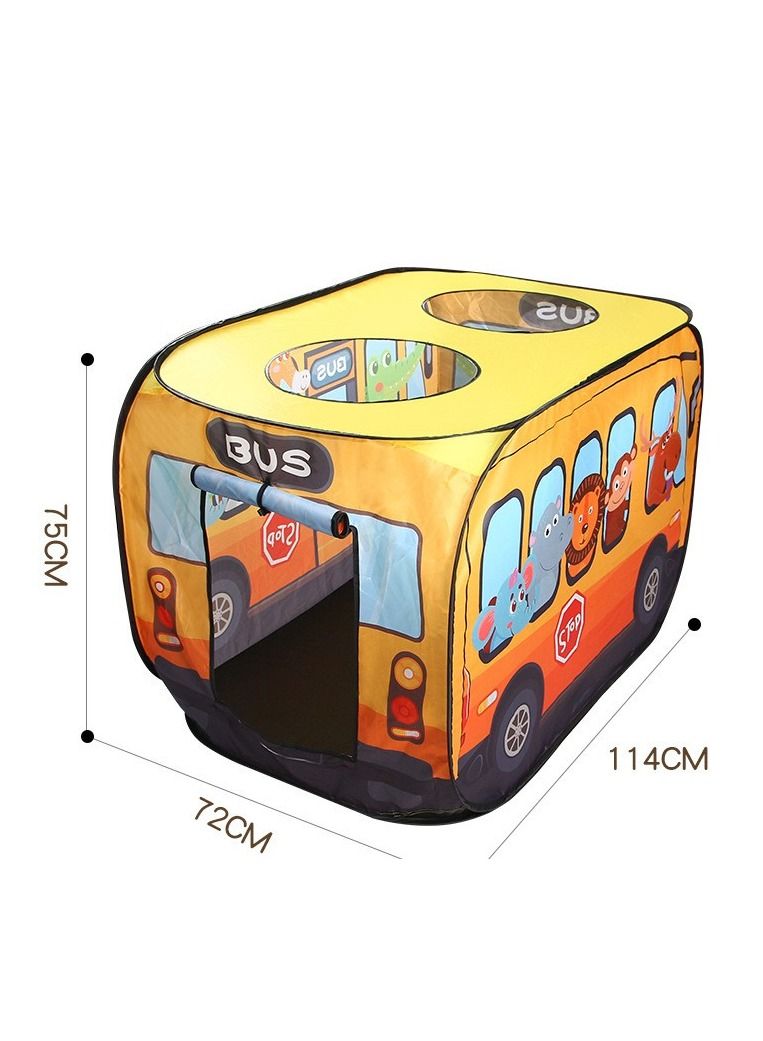 Yellow Bus Tent with Carry Bag Pop Up Indoor Tent for Kids Indoor Playhouse with 2 Openings Flat-Folding Kids Play Tent for Compact Storage