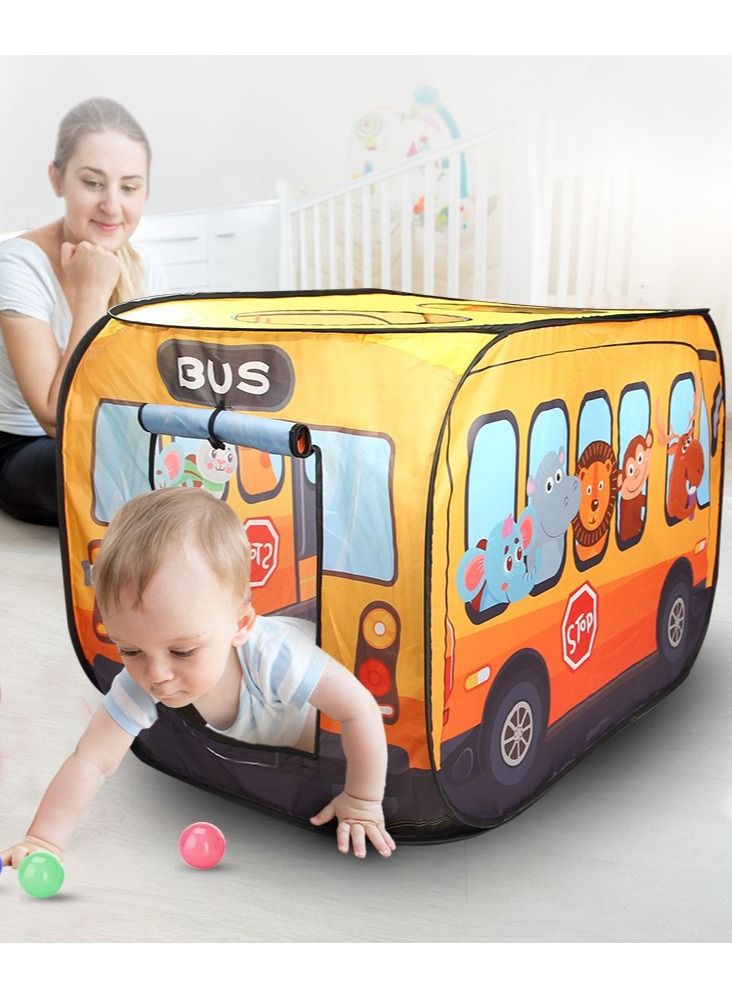 Yellow Bus Tent with Carry Bag Pop Up Indoor Tent for Kids Indoor Playhouse with 2 Openings Flat-Folding Kids Play Tent for Compact Storage