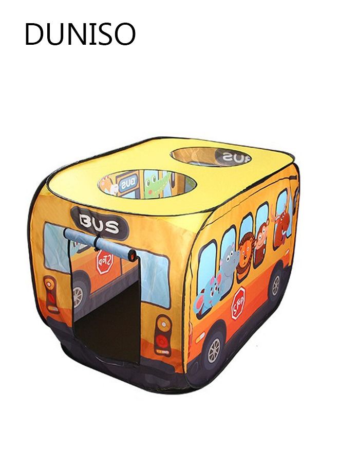 Yellow Bus Tent with Carry Bag Pop Up Indoor Tent for Kids Indoor Playhouse with 2 Openings Flat-Folding Kids Play Tent for Compact Storage