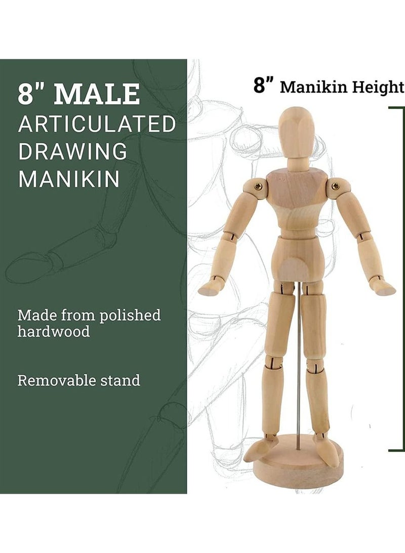 Wood 8 Male Artist Drawing Manikin Articulated Mannequin with Base and Flexible Body Draw Painting Model Mannequin Jointed Doll Perfect for Drawing The Human Figure or Home Desktop Decoration