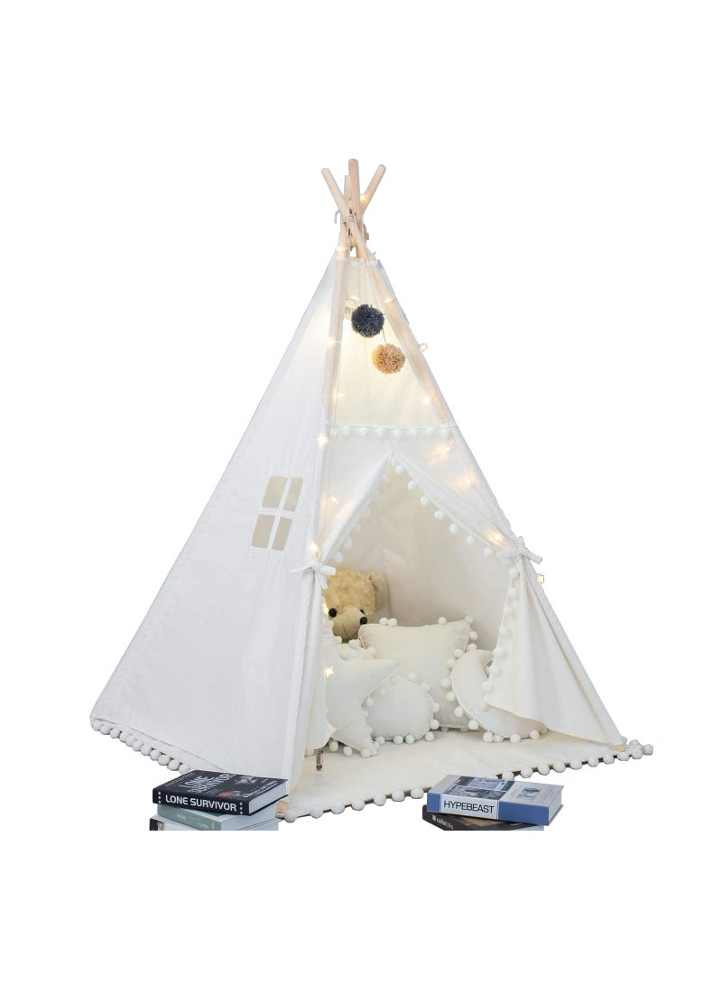 COOLBABY Foldable Teepee Tent with string light for Kids Play Tents Kids Teepee Tent for Girls Boys Washable Tent Fodable Kids Play Tent