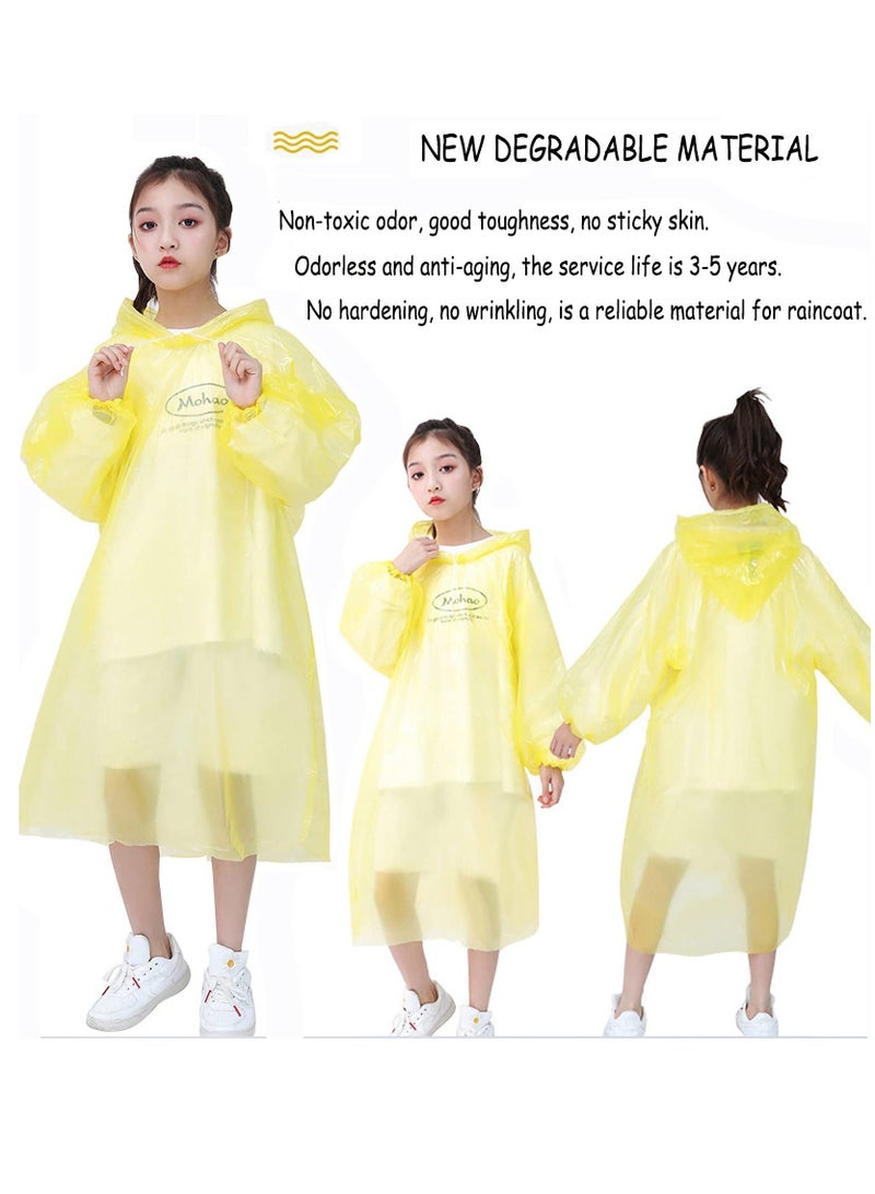 Disposable Rain Ponchos for Kids, 6 Pack Bulk Extra Thick Emergency Waterproof Raincoats with Hood Plastic Clear Travel Rain Gear for Concerts, Amusement Parks, Camping, Outdoor, Cycling, and Hiking.