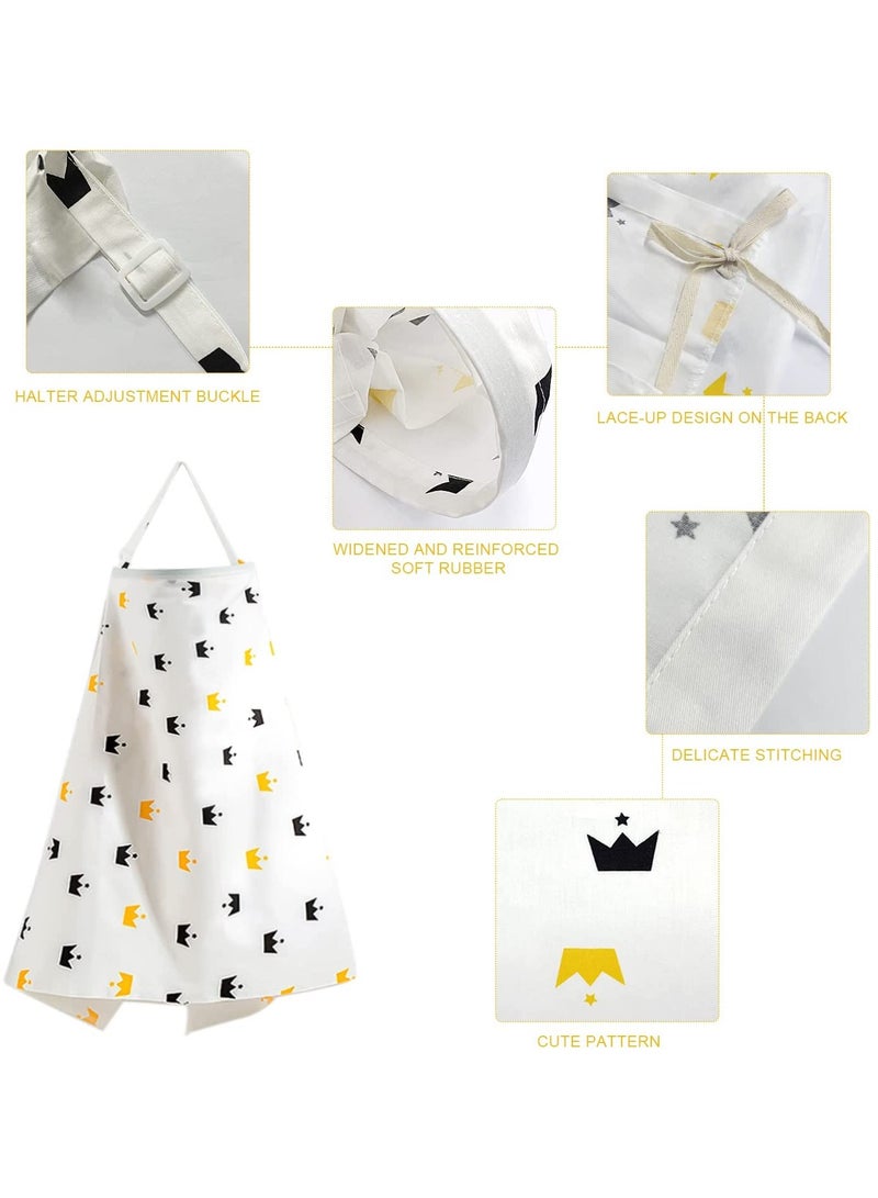 Baby Nursing Cover, 100% Cotton Breathable Apron with Adjustable Straps, Full Coverage Privacy Care 2 Pcs Washable Pads