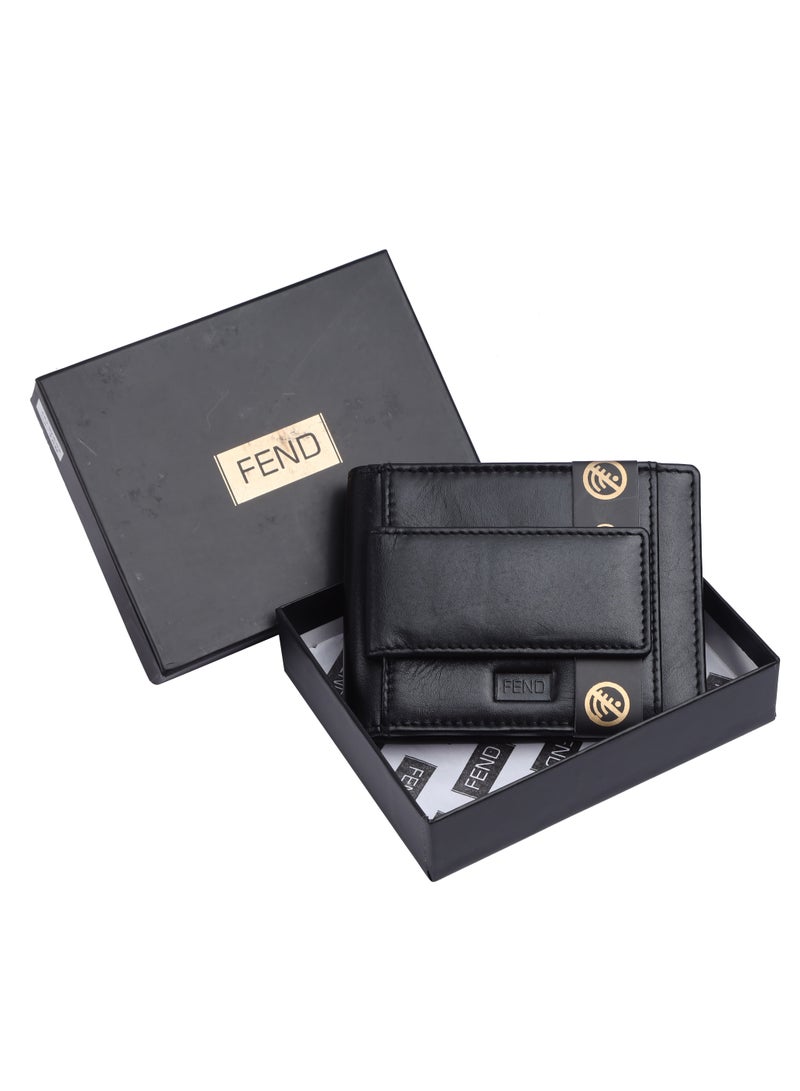 Fend Genuine Leather Card Holder Wallets with RFID Blocking for Men's and Women's Black