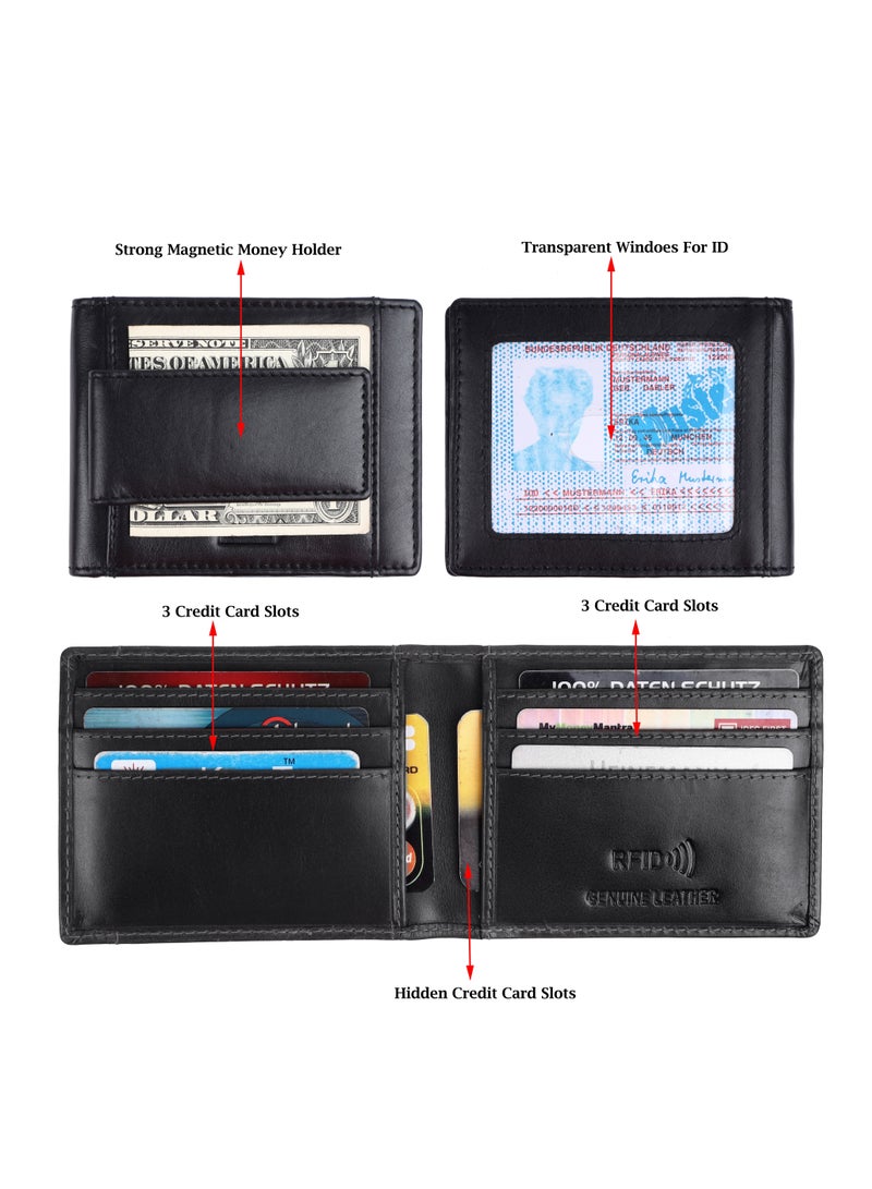 Fend Genuine Leather Card Holder Wallets with RFID Blocking for Men's and Women's Black