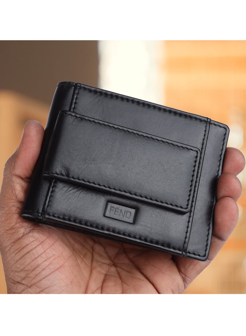 Fend Genuine Leather Card Holder Wallets with RFID Blocking for Men's and Women's Black