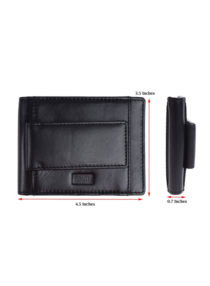 Fend Genuine Leather Card Holder Wallets with RFID Blocking for Men's and Women's Black