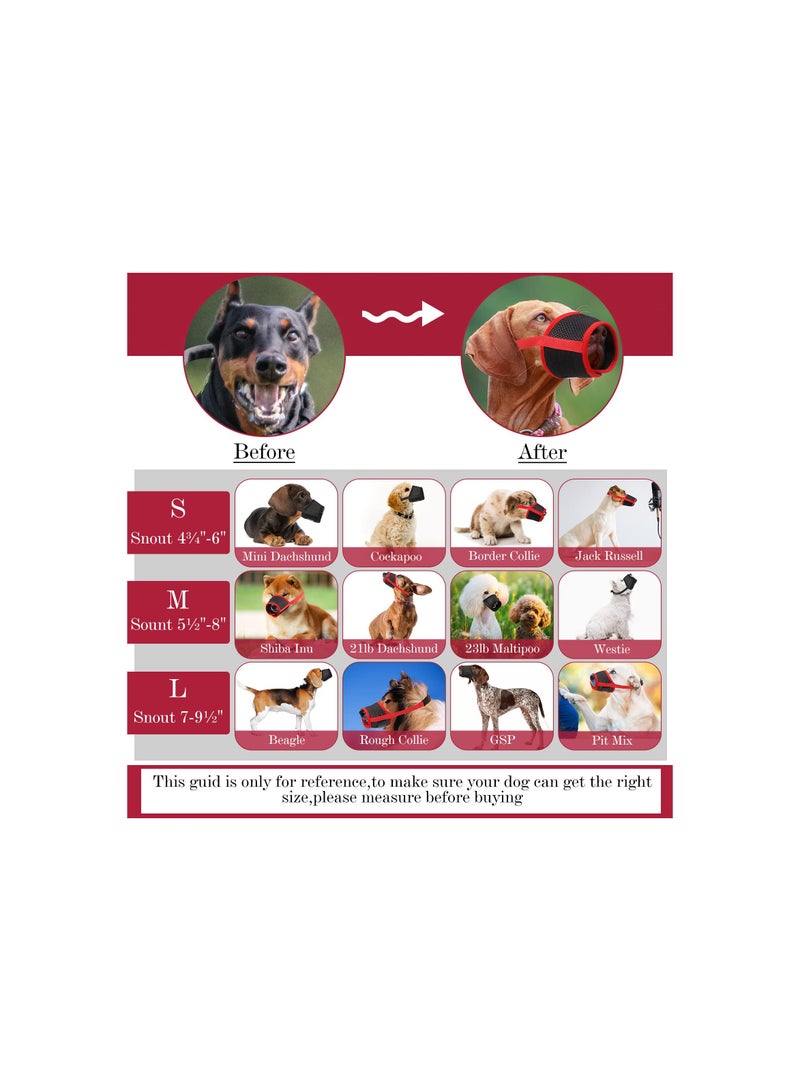 Dog Muzzle, Soft Nylon Muzzle Dog Mouth Guard Dog Mouth Cover with Breathable Mesh Fabric and Adjustable Strap, Health Guard for Small Medium Dogs Anti Biting Barking Chewing(4 Pcs )(Red+Black)(S)