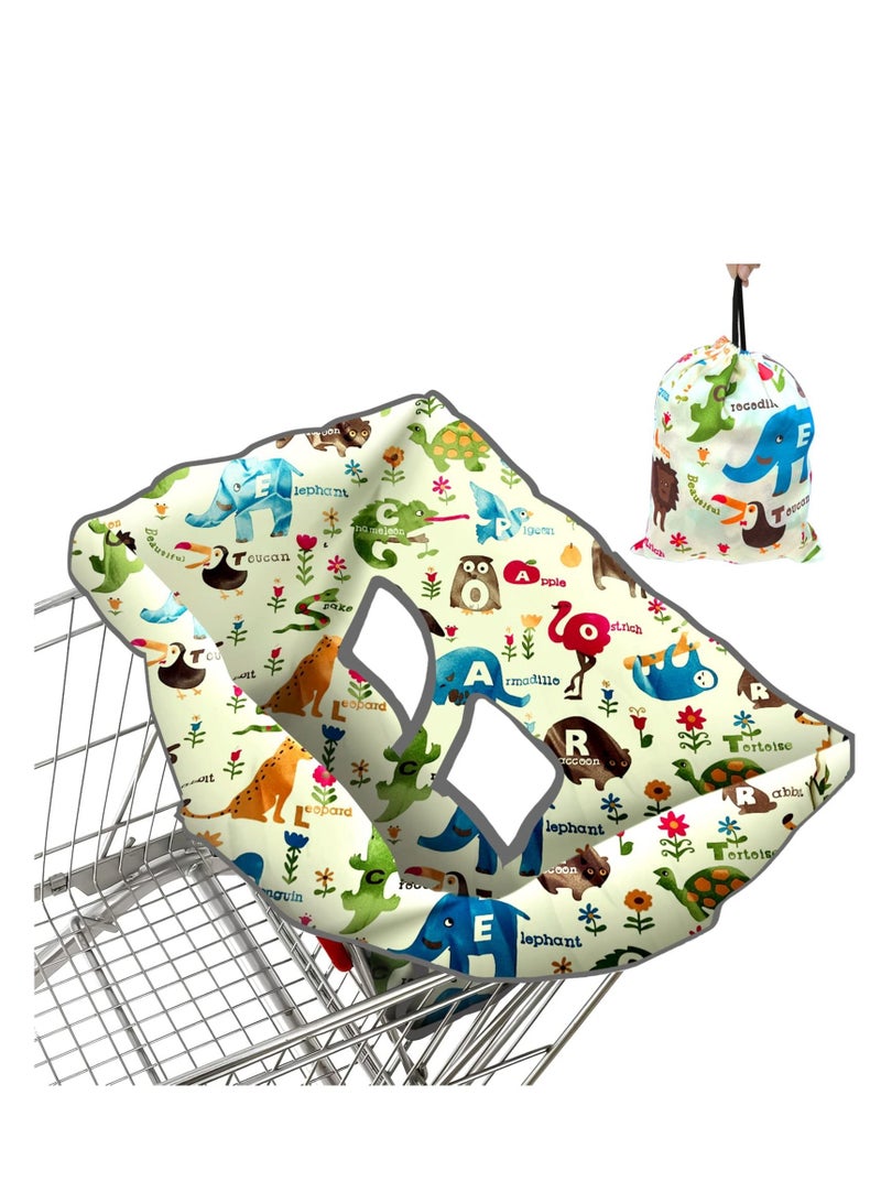 Baby Shopping Cart Cover for Baby and Toddler - 2-in-1 High Chair Cover | Portable Design, Includes Free Carry Bag for Market and Resturant Use(Cute Zoo)