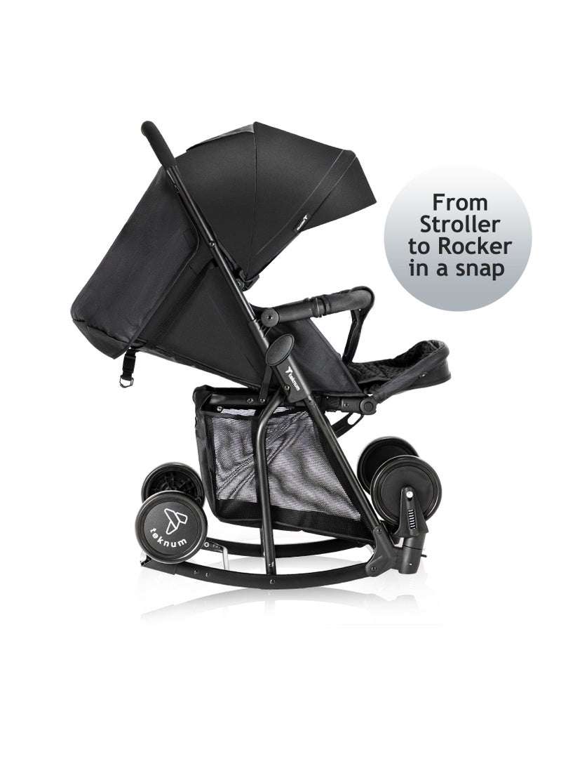 Teknum Stroller With Rocker with Blue Styler Fashion Diaper Bag- Black