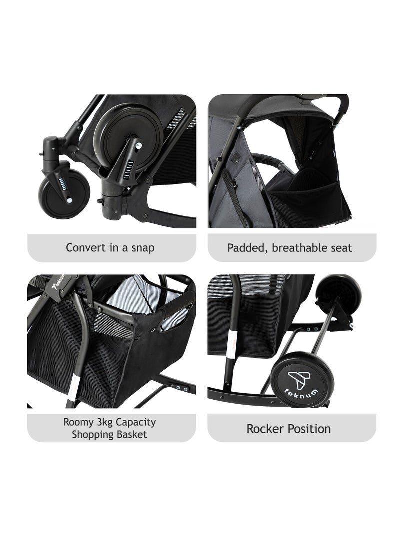 Teknum Stroller With Rocker with Blue Styler Fashion Diaper Bag- Black