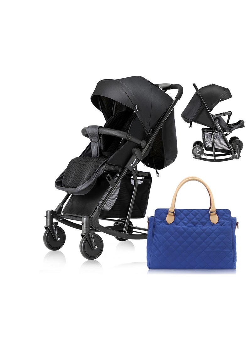 Teknum Stroller With Rocker with Blue Styler Fashion Diaper Bag- Black