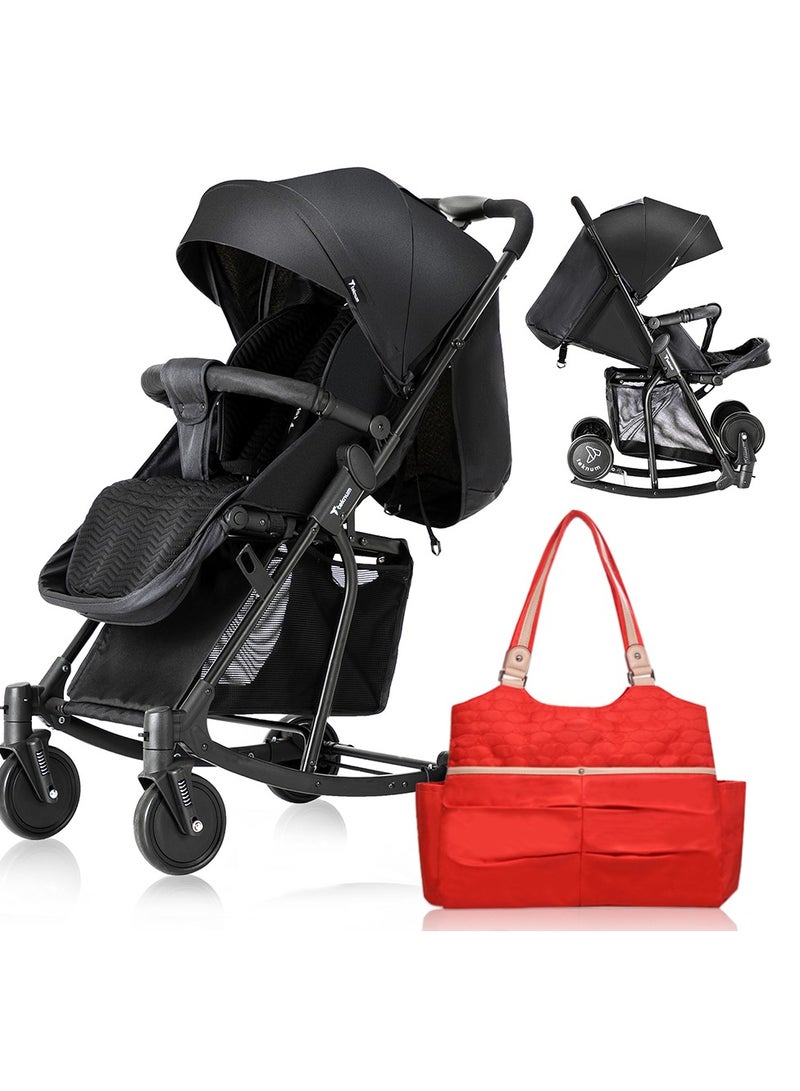 Teknum Stroller With Rocker with Red Fashion Diaper tote Bag- Black