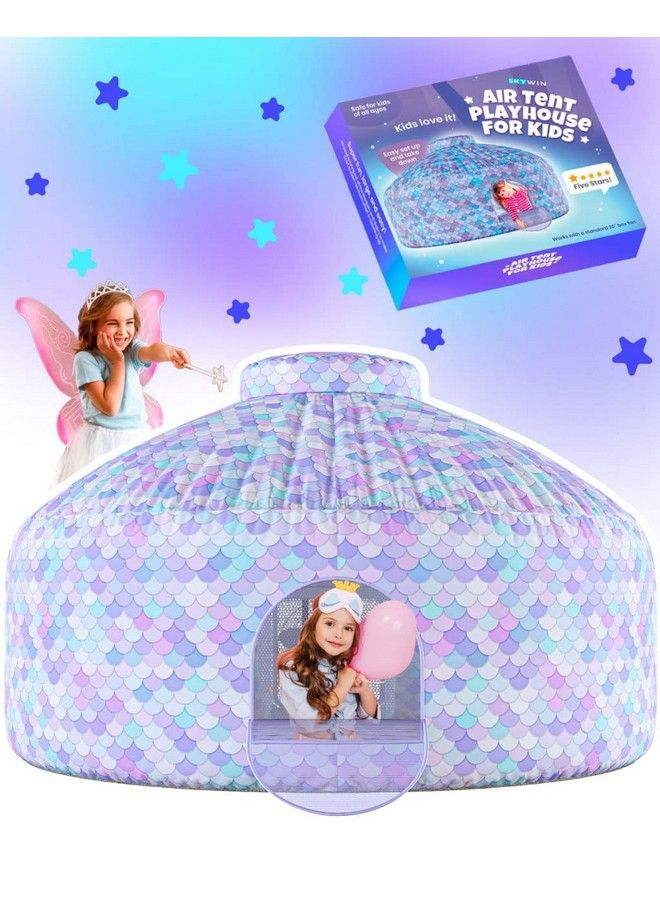 Air Tent Fort Large Mermaid With Door Playhouse For Kids Inflatable Kids Fort Sets Up And Stores Away In Seconds (Fan Not Included) (With Door)