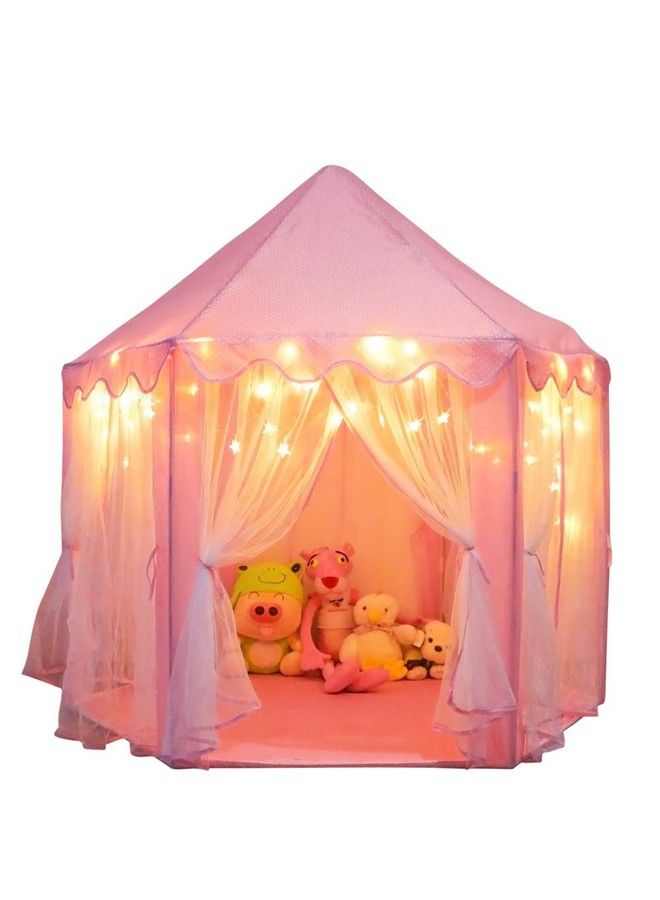 Princess Castle Playhouse Tent For Girls With Led Star Lights Indoor & Outdoor Large Kids Play Tent For Imaginative Games Astm Certified Princess Tent 230 Polyester Taffeta. Pink 55