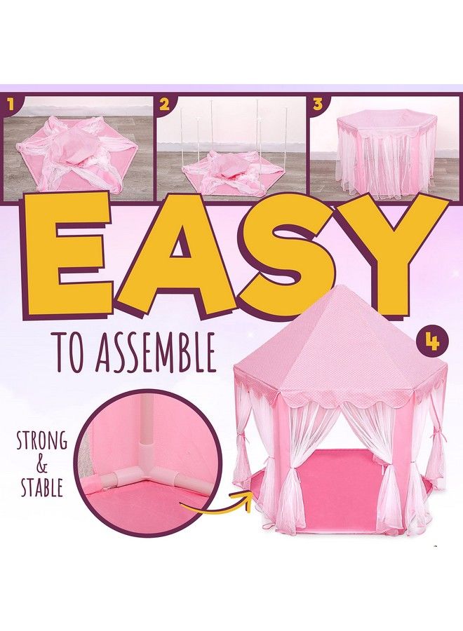 Princess Castle Playhouse Tent For Girls With Led Star Lights Indoor & Outdoor Large Kids Play Tent For Imaginative Games Astm Certified Princess Tent 230 Polyester Taffeta. Pink 55