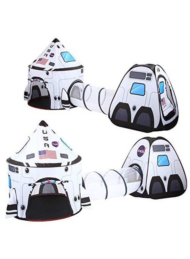 White Rocket Ship Pop Up Play Tent With Tunnel And Playhouse Kids Indoor Outdoor Spaceship Tent Set