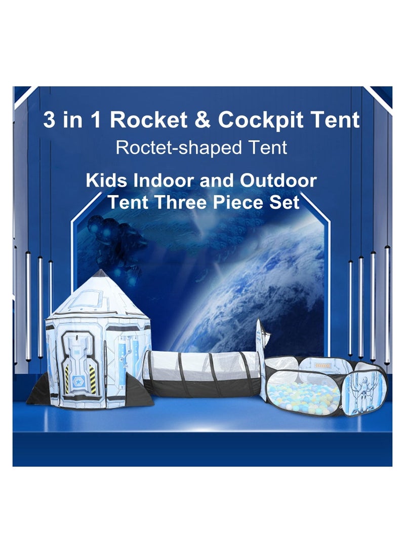 COOLBABY 3 in 1 Kids Play Tent Tent Tunnel Three Piece Set Baby Ball Pit Toddler Tunnel Spaceship Tent Kids Pop Up Tent