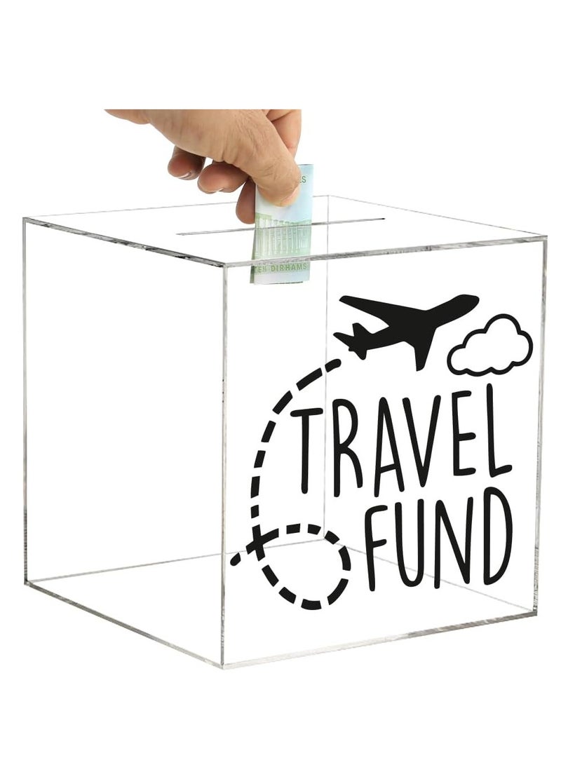 Clear Piggy Bank for Adults Kids, Acrylic Piggy Bank for Boys Girls to Saving Money Cash Coin, Must Break to Open (18 x 18 cm, Travel Fund)