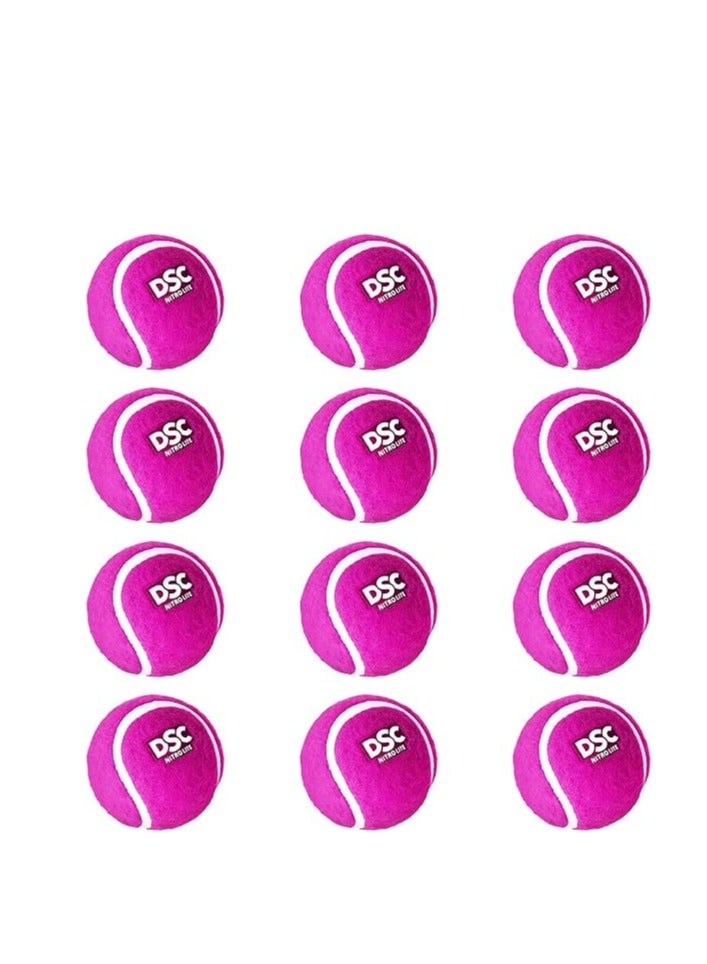 Nitro Heavy Tennis Cricket Ball (Pink, Pack of 12) | Leather | Suitable for Practice Game | Training | Hard Court | Grass