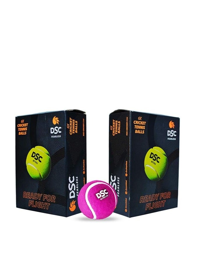 Nitro Heavy Tennis Cricket Ball (Pink, Pack of 12) | Leather | Suitable for Practice Game | Training | Hard Court | Grass