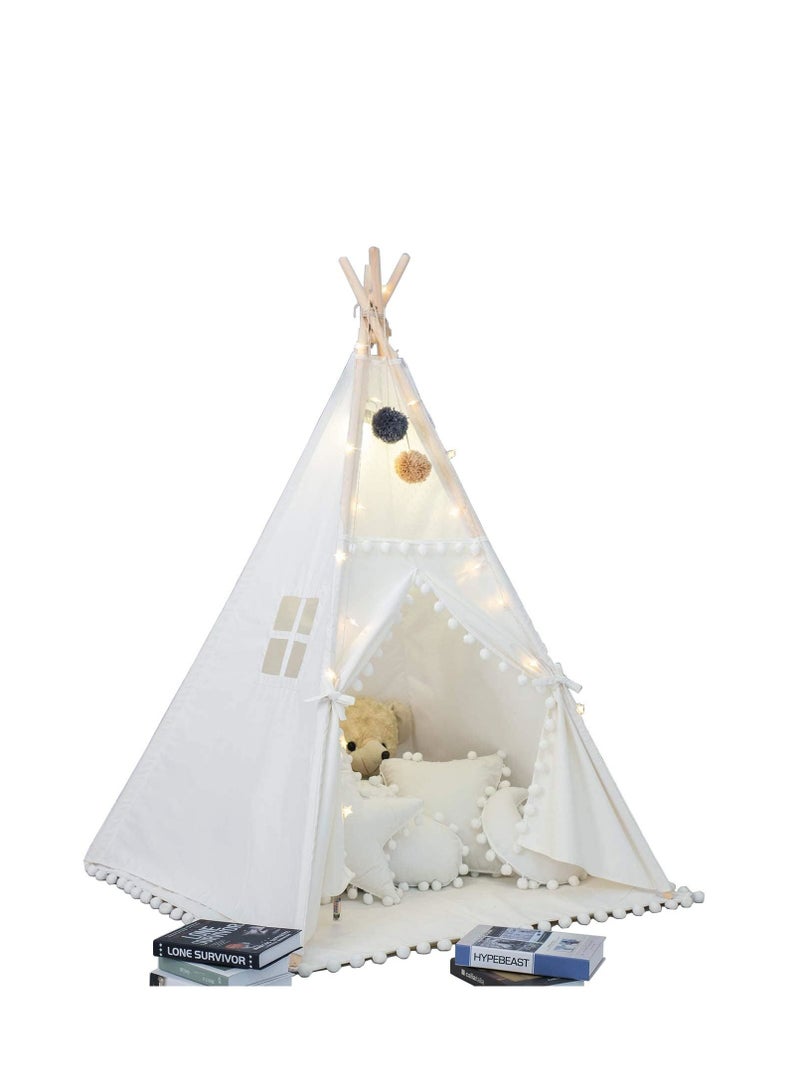 Cool Baby Kids Foldable Teepee Play Tent with String Lights 140*140*145cm White