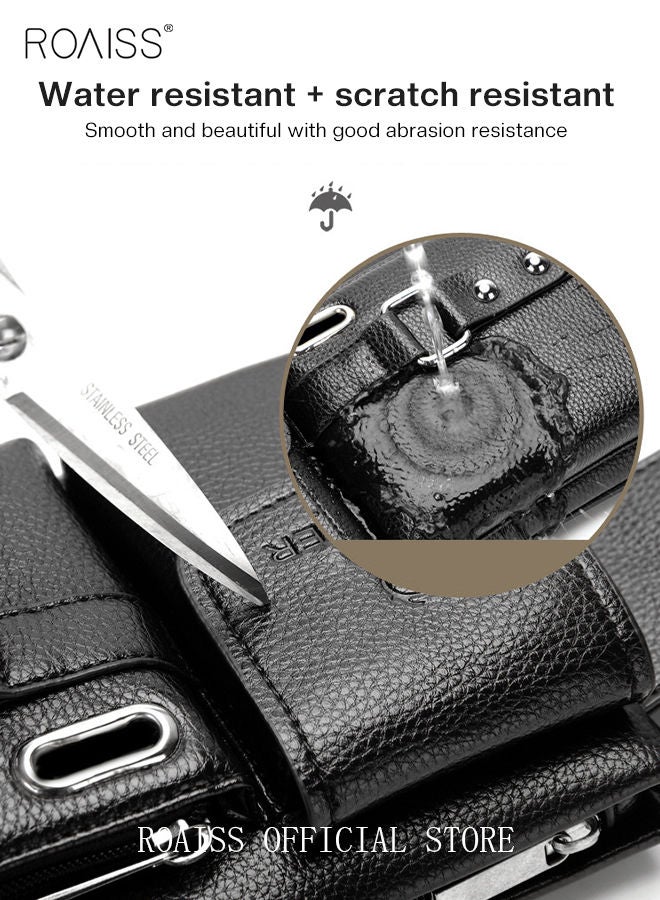 Men's Sports Waist Bag Multifunctional Outdoor Waist Bag Pu Messenger Bag Cycling Waist Bag Variety of Carrying Methods