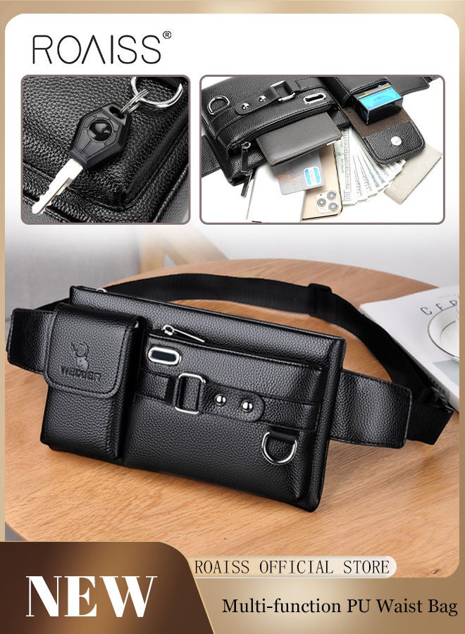 Men's Sports Waist Bag Multifunctional Outdoor Waist Bag Pu Messenger Bag Cycling Waist Bag Variety of Carrying Methods