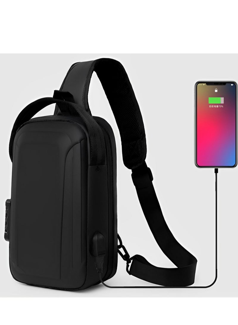 skycare Anti theft Crossbody Sling Bag,Waterproof Chest Daypack with USB Charging, Shoulder Backpack for Men