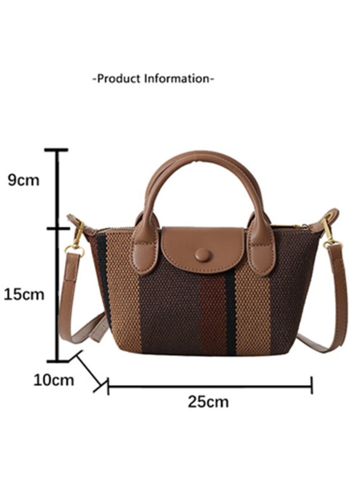 Skycare Mini Small Size Plaid Luxury Canvas and Leather Women's Top Handle Handbag Mini Fashion Contrast Color Travel Daily Satchel