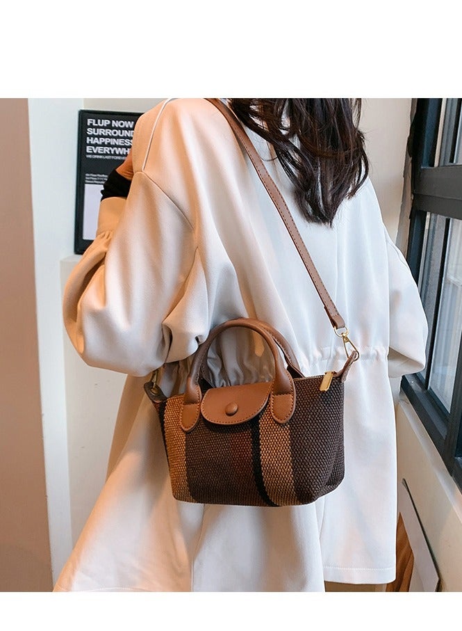 Skycare Mini Small Size Plaid Luxury Canvas and Leather Women's Top Handle Handbag Mini Fashion Contrast Color Travel Daily Satchel