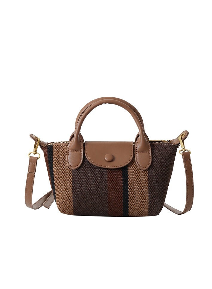 Skycare Mini Small Size Plaid Luxury Canvas and Leather Women's Top Handle Handbag Mini Fashion Contrast Color Travel Daily Satchel