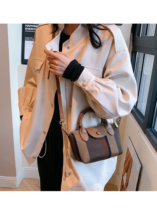 Skycare Mini Small Size Plaid Luxury Canvas and Leather Women's Top Handle Handbag Mini Fashion Contrast Color Travel Daily Satchel