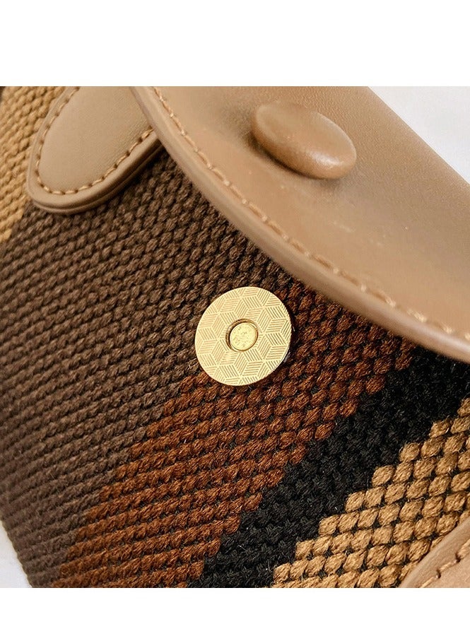 Skycare Mini Small Size Plaid Luxury Canvas and Leather Women's Top Handle Handbag Mini Fashion Contrast Color Travel Daily Satchel
