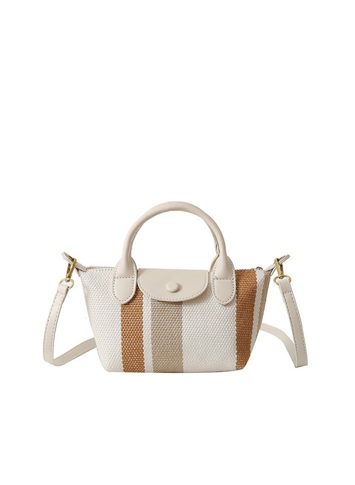 Skycare Mini Small Size Plaid Luxury Canvas and Leather Women's Top Handle Handbag Mini Fashion Contrast Color Travel Daily Satchel