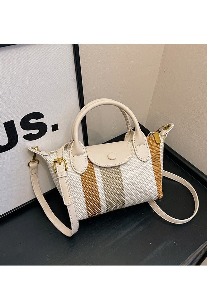 Skycare Mini Small Size Plaid Luxury Canvas and Leather Women's Top Handle Handbag Mini Fashion Contrast Color Travel Daily Satchel