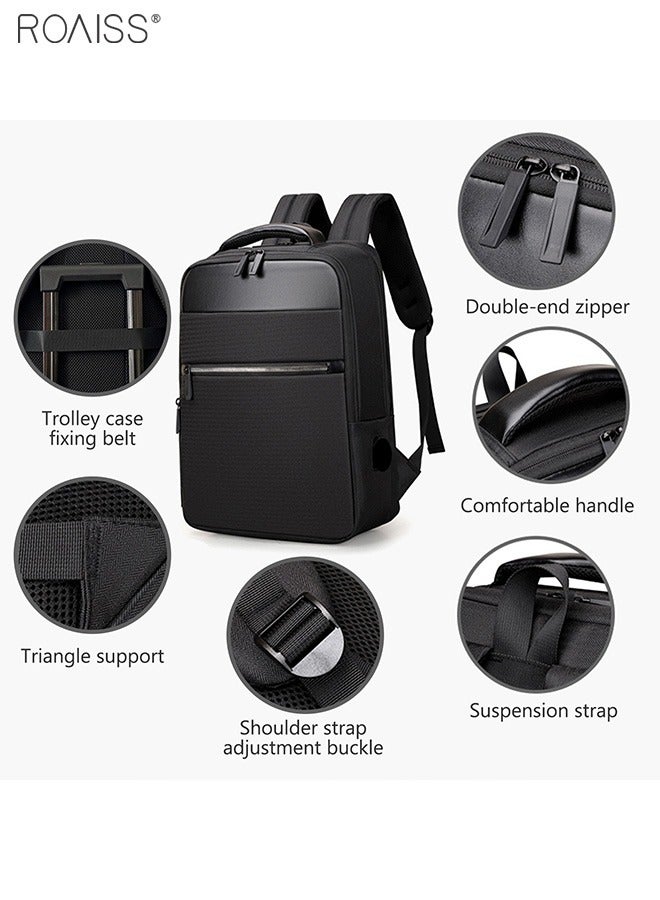 Men's USB Charging Oxford Backpack Large Capacity Scratch Resistant And Waterproof Back Pull Rod Fixed Strap Computer Bag