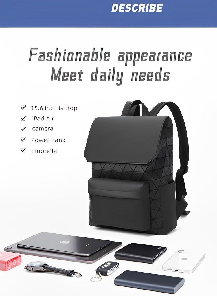 Skycare New Geometric Diamond Grid Backpack, Fashionable Large Capacity Shoulder Bag for Students and Commuters, with Laptop Compartment, Trendy Brand Backpack for Men women