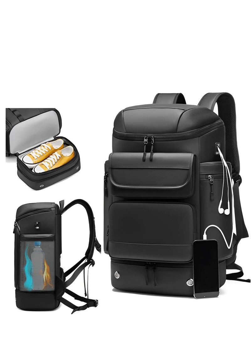 Skycare 45L Business Travel Backpack, Expandable Waterproof Laptop Bag with Independent Shoe Compartment, USB Charging Port, Anti-Theft Pocket, and Thermal Side Pockets