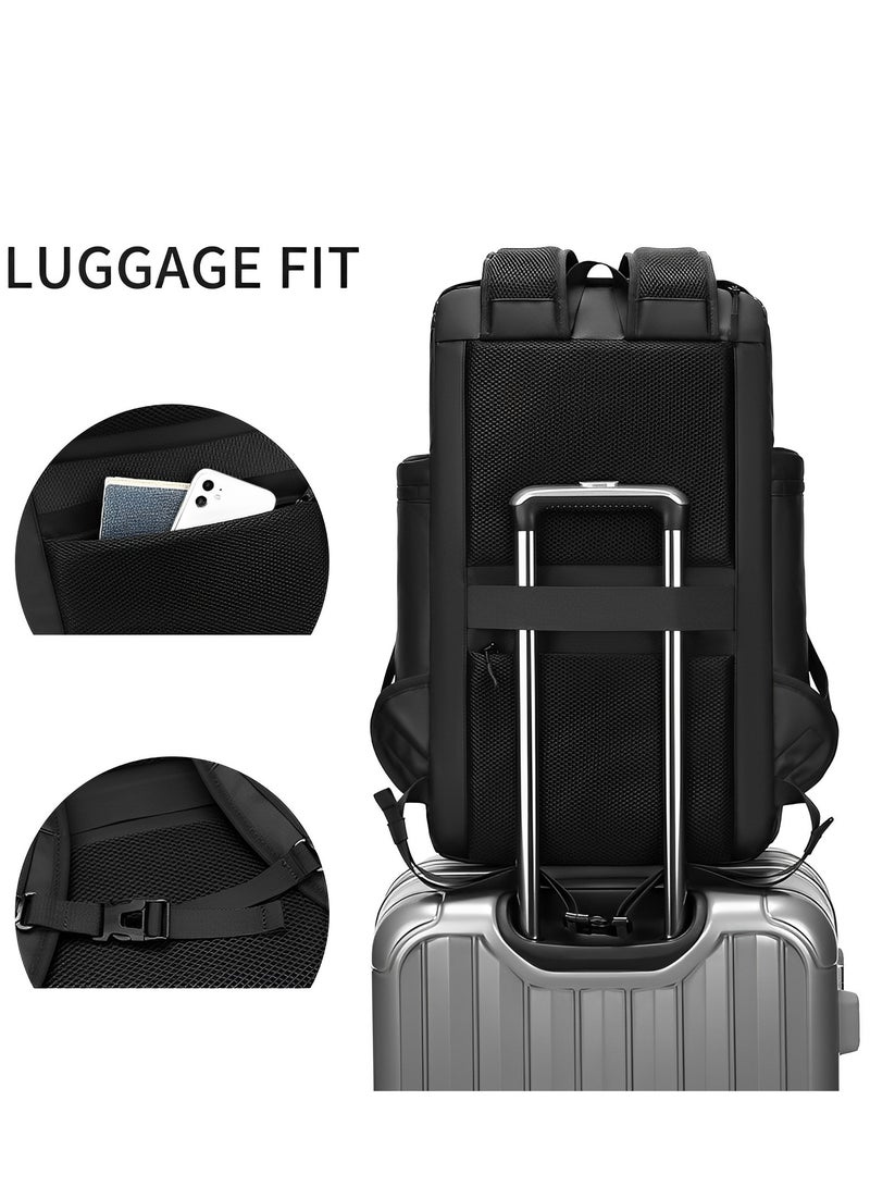 Skycare 45L Business Travel Backpack, Expandable Waterproof Laptop Bag with Independent Shoe Compartment, USB Charging Port, Anti-Theft Pocket, and Thermal Side Pockets