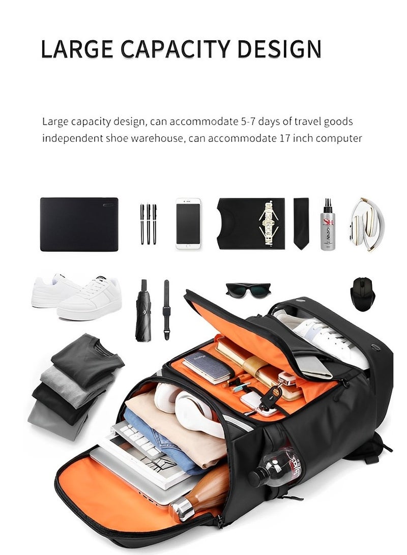 Skycare 45L Business Travel Backpack, Expandable Waterproof Laptop Bag with Independent Shoe Compartment, USB Charging Port, Anti-Theft Pocket, and Thermal Side Pockets