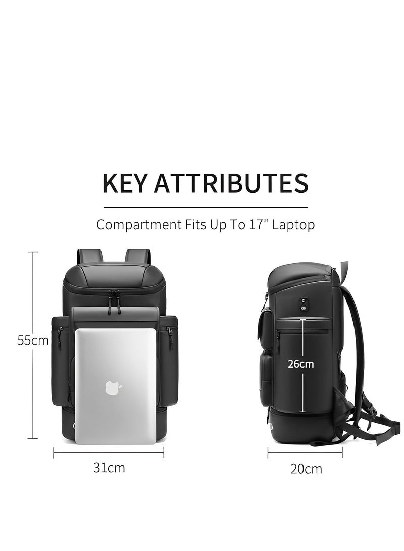 Skycare 45L Business Travel Backpack, Expandable Waterproof Laptop Bag with Independent Shoe Compartment, USB Charging Port, Anti-Theft Pocket, and Thermal Side Pockets