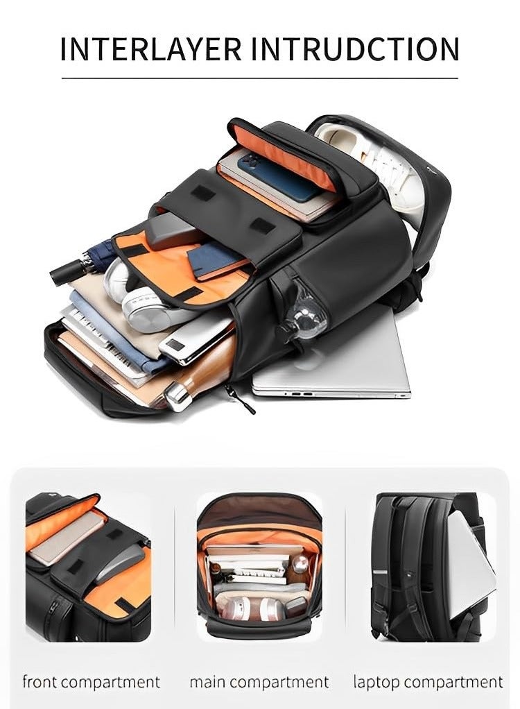 Skycare 45L Business Travel Backpack, Expandable Waterproof Laptop Bag with Independent Shoe Compartment, USB Charging Port, Anti-Theft Pocket, and Thermal Side Pockets