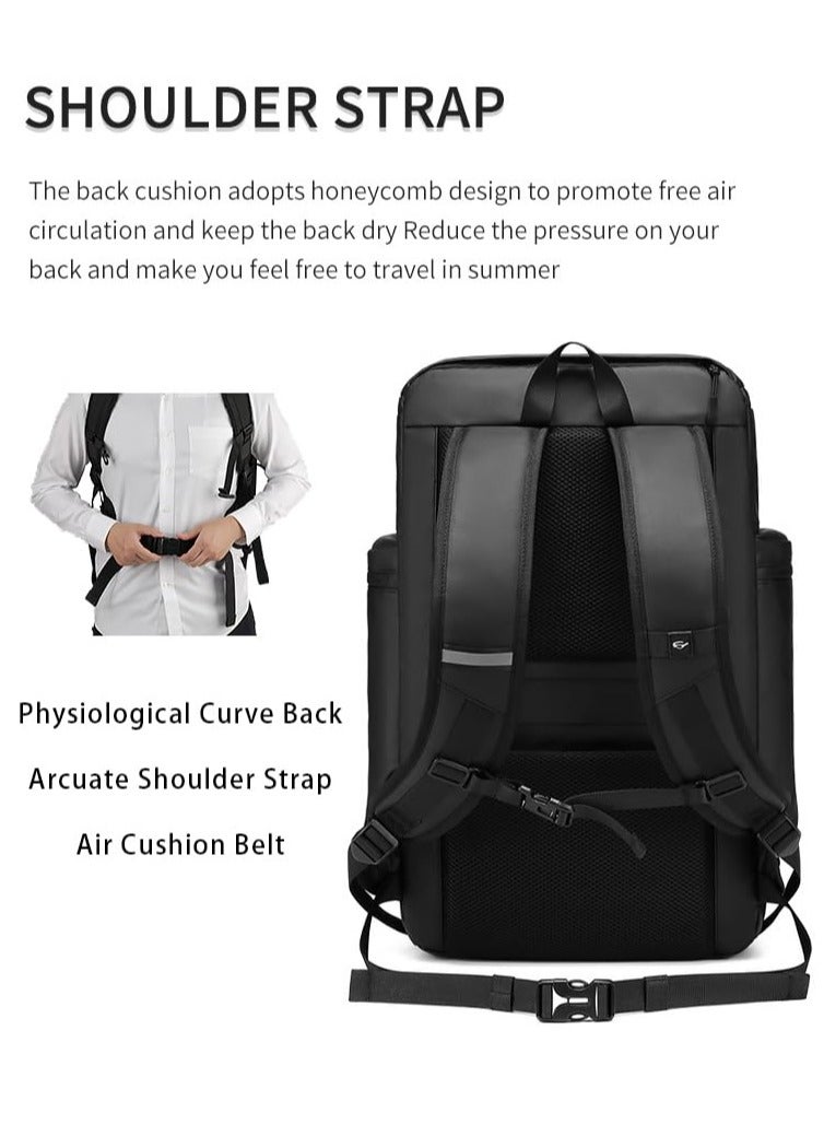 Skycare 45L Business Travel Backpack, Expandable Waterproof Laptop Bag with Independent Shoe Compartment, USB Charging Port, Anti-Theft Pocket, and Thermal Side Pockets