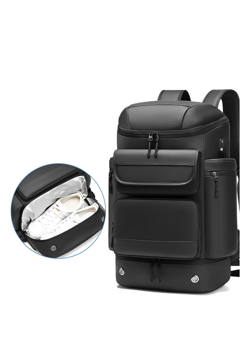 Skycare 45L Business Travel Backpack, Expandable Waterproof Laptop Bag with Independent Shoe Compartment, USB Charging Port, Anti-Theft Pocket, and Thermal Side Pockets