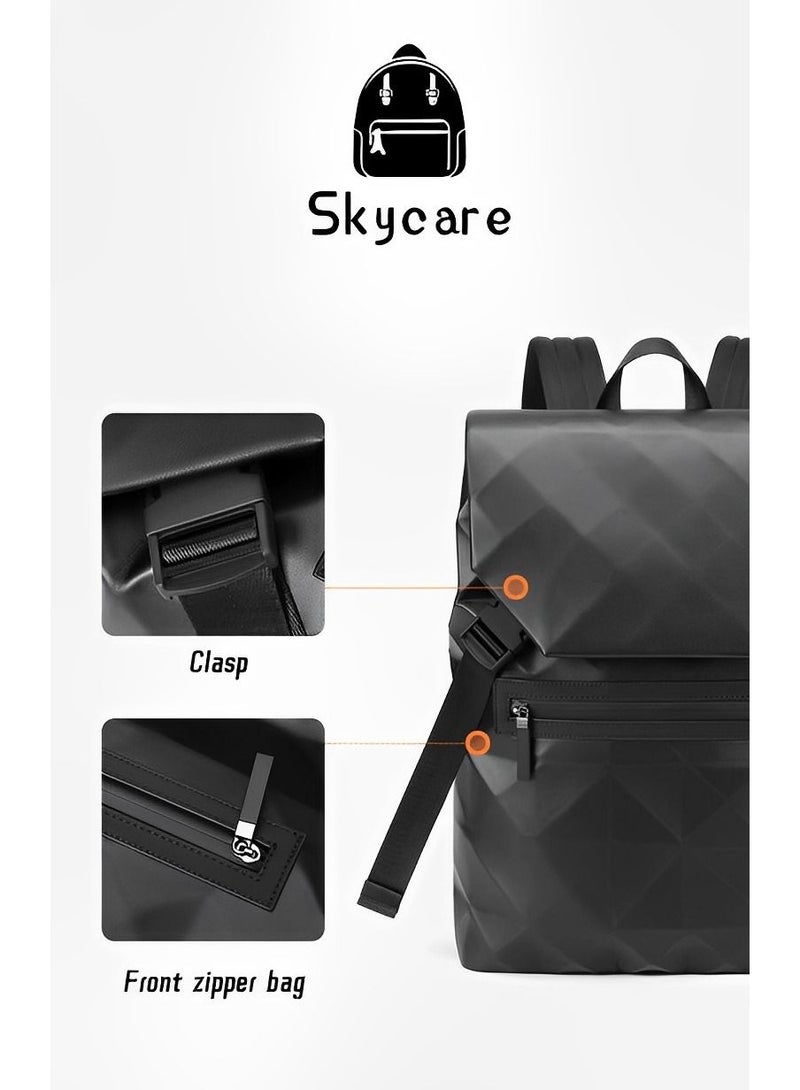 Skycare Fashionable Diamond Pattern Backpack for Men, 15.6-inch Business Commute, Large Capacity Travel Computer Backpack