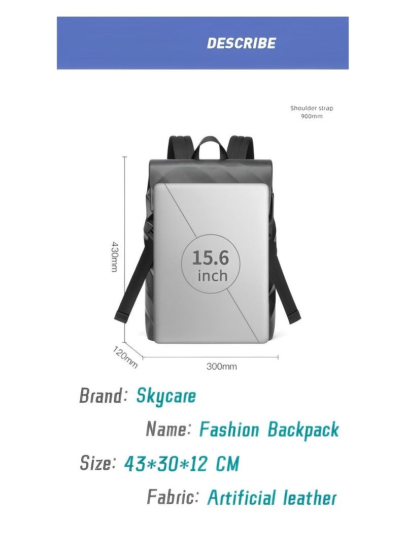 Skycare Fashionable Diamond Pattern Backpack for Men, 15.6-inch Business Commute, Large Capacity Travel Computer Backpack