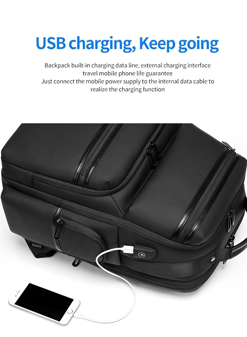 Skycare Large-Capacity Men's Laptop Backpack for Business Travel, with USB Charging Port -Waterproof and Multi-Functional