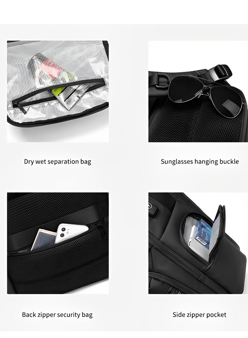 Skycare Large-Capacity Men's Laptop Backpack for Business Travel, with USB Charging Port -Waterproof and Multi-Functional